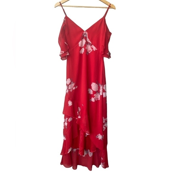 Lulus Floral Midi Sundress Small Asymmetrical Hem Ruffle Spring Wedding Guest - Picture 6 of 12